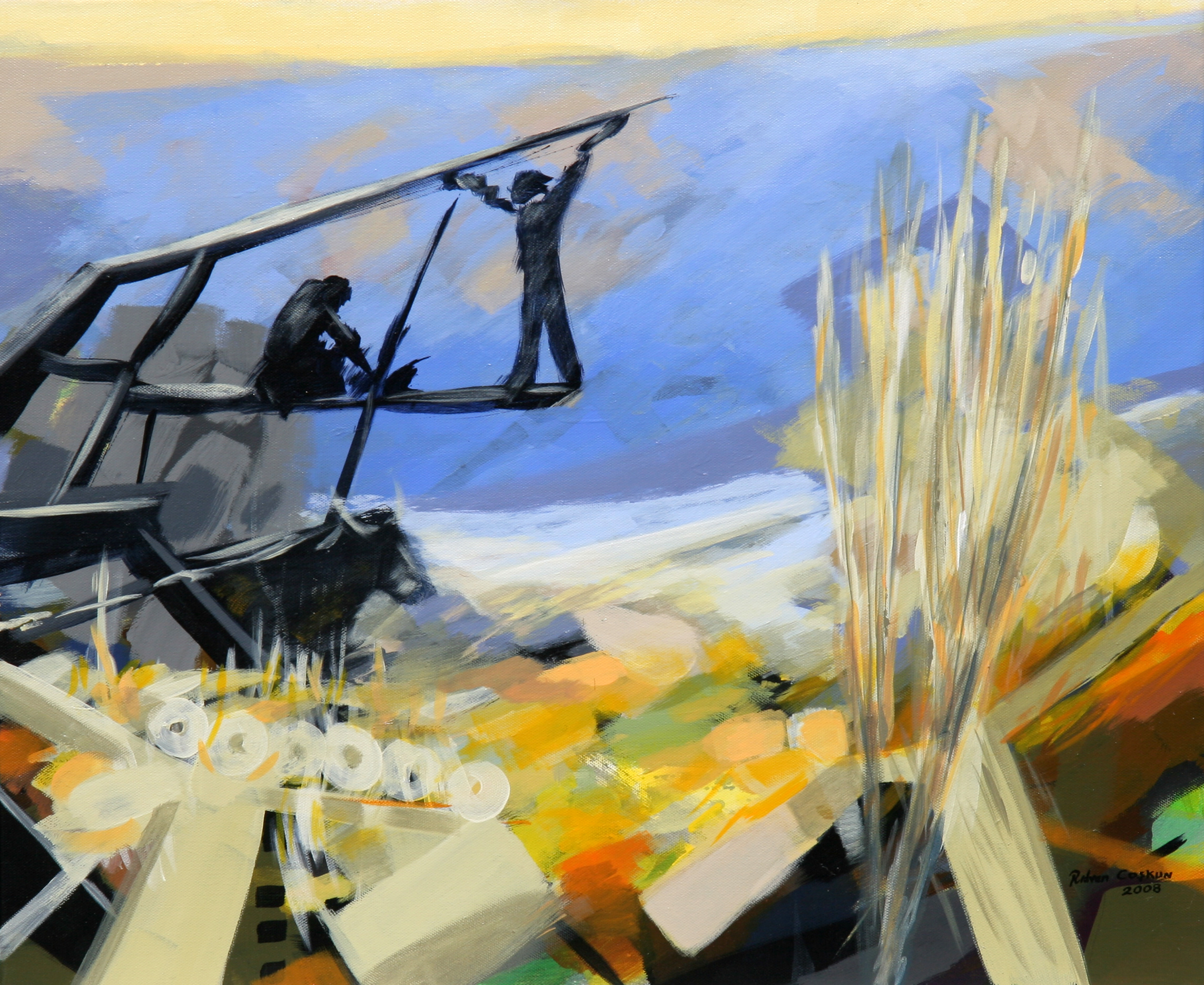 Tuval Üzerine Akrilik 'Zamanın kıyısında' 64x74 cm 2008 Saparmurat Turkmenbasi Guzel Sanatlar Muzesi Askabat Tur